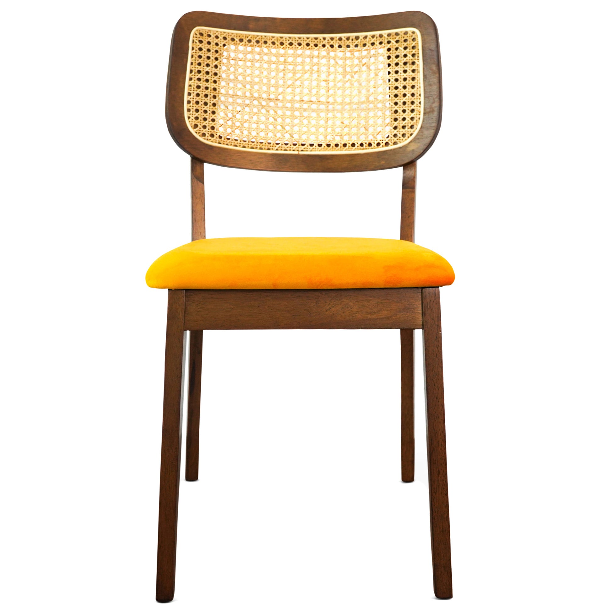 Kaden Orange Velvet Dining Chair Set Of 2 Yellow Brown Rattan,Solid Wood,Velvet