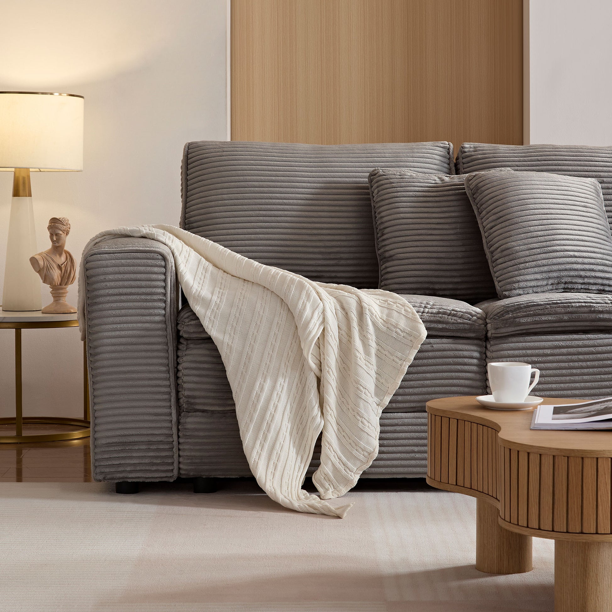 5 Seats,Oversized Sectional Sofa,L Shaped Corner Couch With Detachable Seat & Back Cushion, Corduroy Upholstery Convertible Sleeper Sofa&Couch For Living Room Grey Fabric 5 Seat