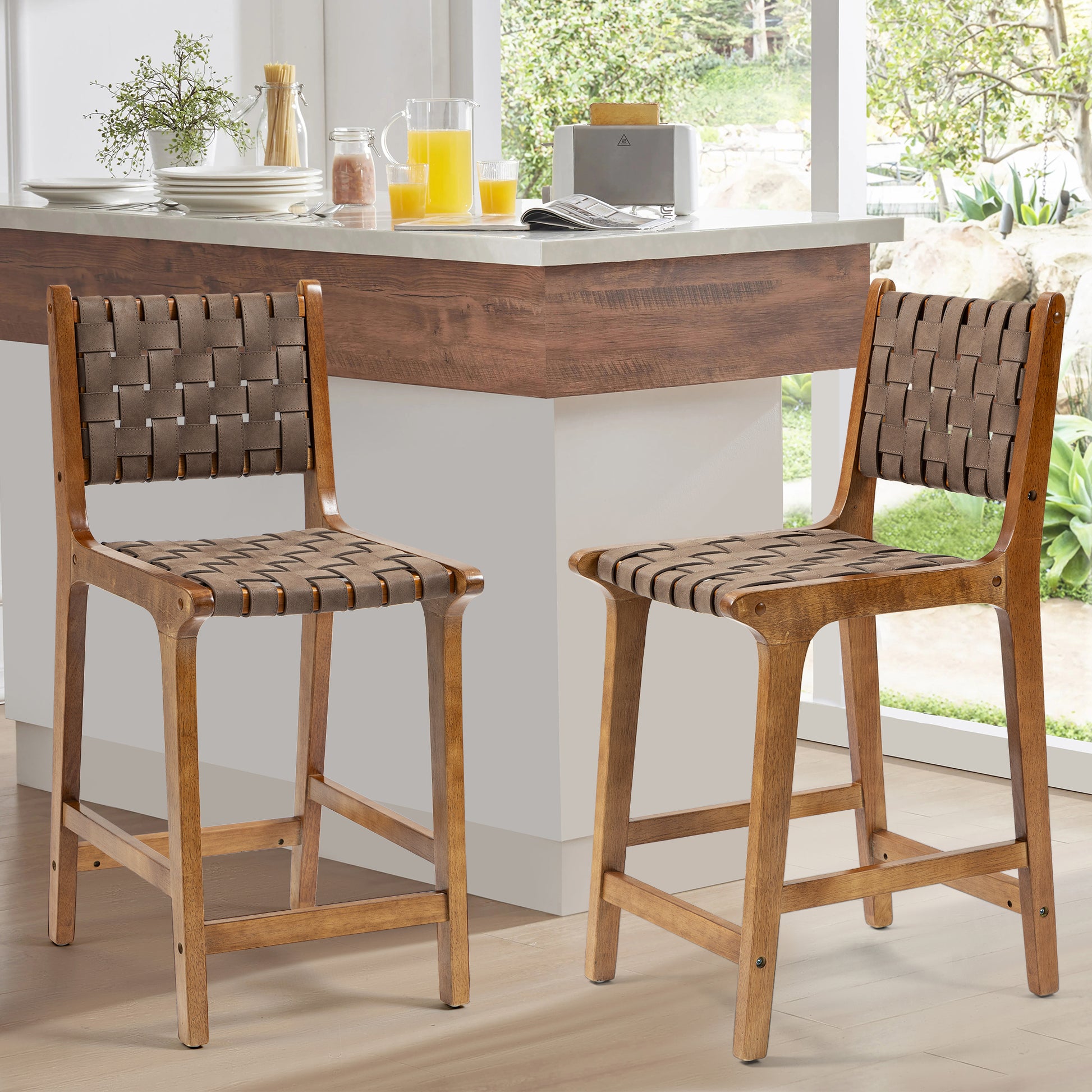Kitchen Stools Wood Bar Stools 24 Inch E Leather Woven Counter