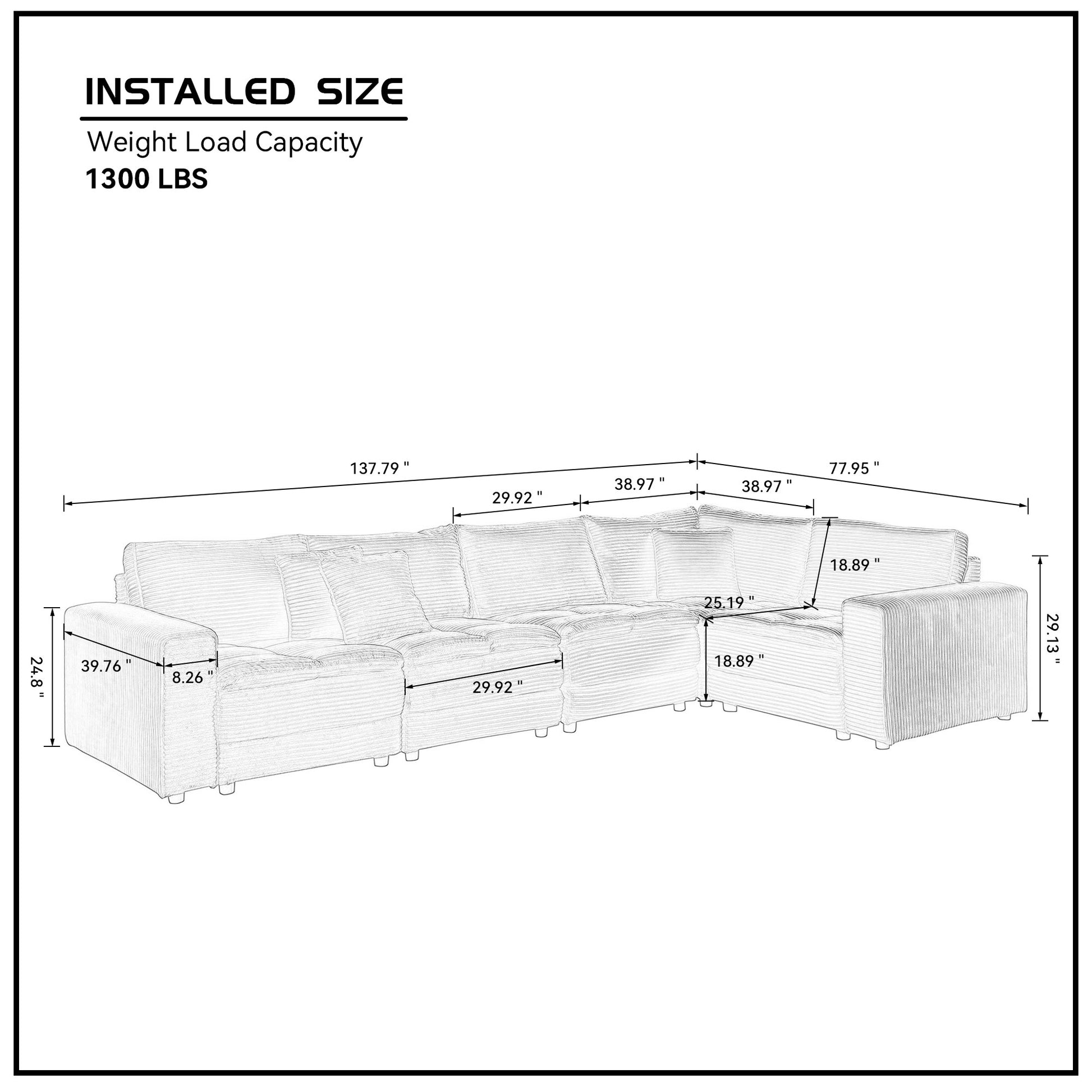 5 Seats,Oversized Sectional Sofa,L Shaped Corner Couch With Detachable Seat & Back Cushion, Corduroy Upholstery Convertible Sleeper Sofa&Couch For Living Room Yellow Fabric 5 Seat