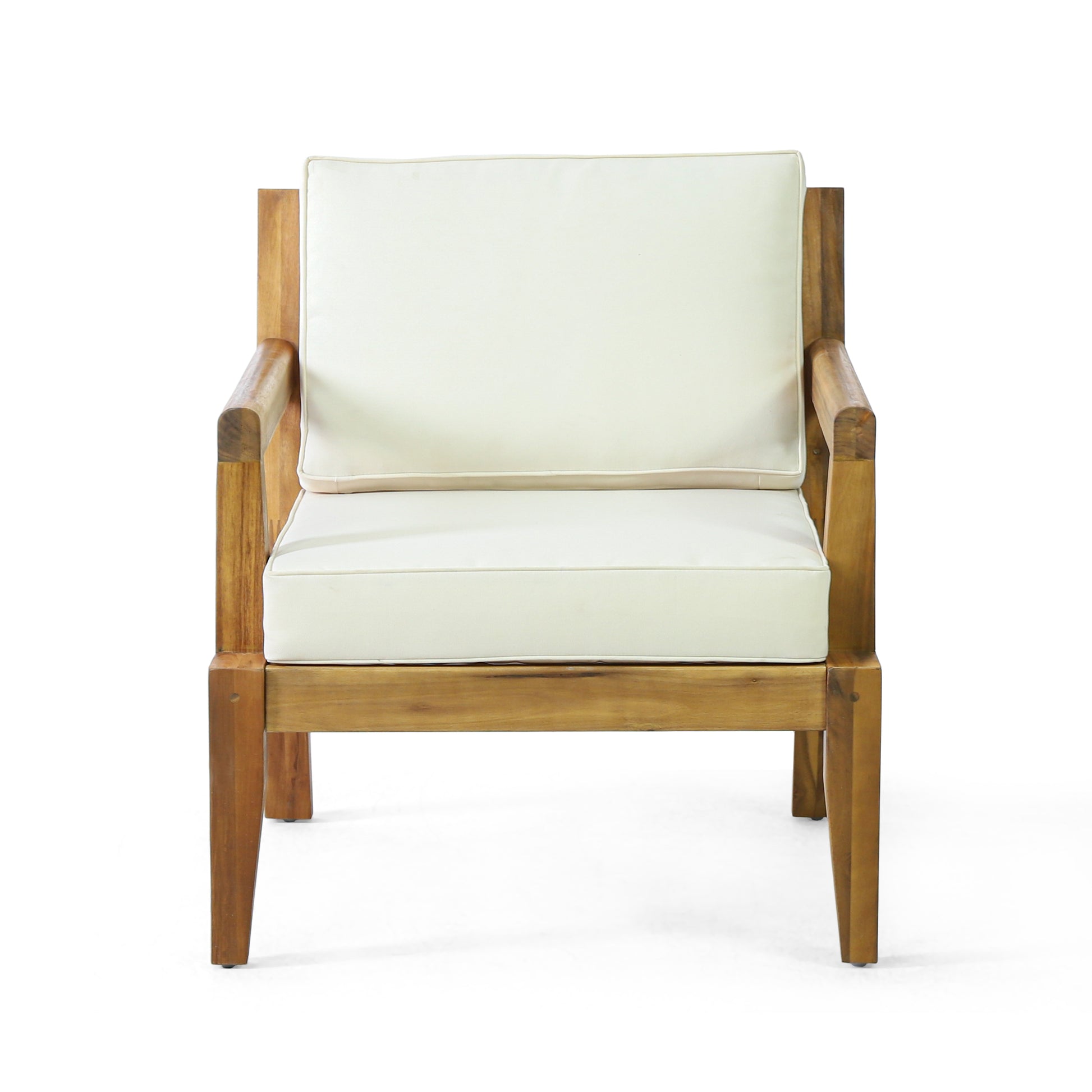 Outdoor Club Chairs With Cushions, 29'' H X 26.5'' W X 29'' D, Acacia Wood Teak Finish Beige Beige Acacia Wood