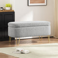 Oval Storage Bench For Living Room Bedroom End Of Bed, Upholstered Storage Ottoman Entryway Bench With Metal Legs,Grey Wood Primary Living Space Solid Grey Pine With Storage Grey Polyester Polyester Or Polyester Blend Backless Modern Oval Flip Top