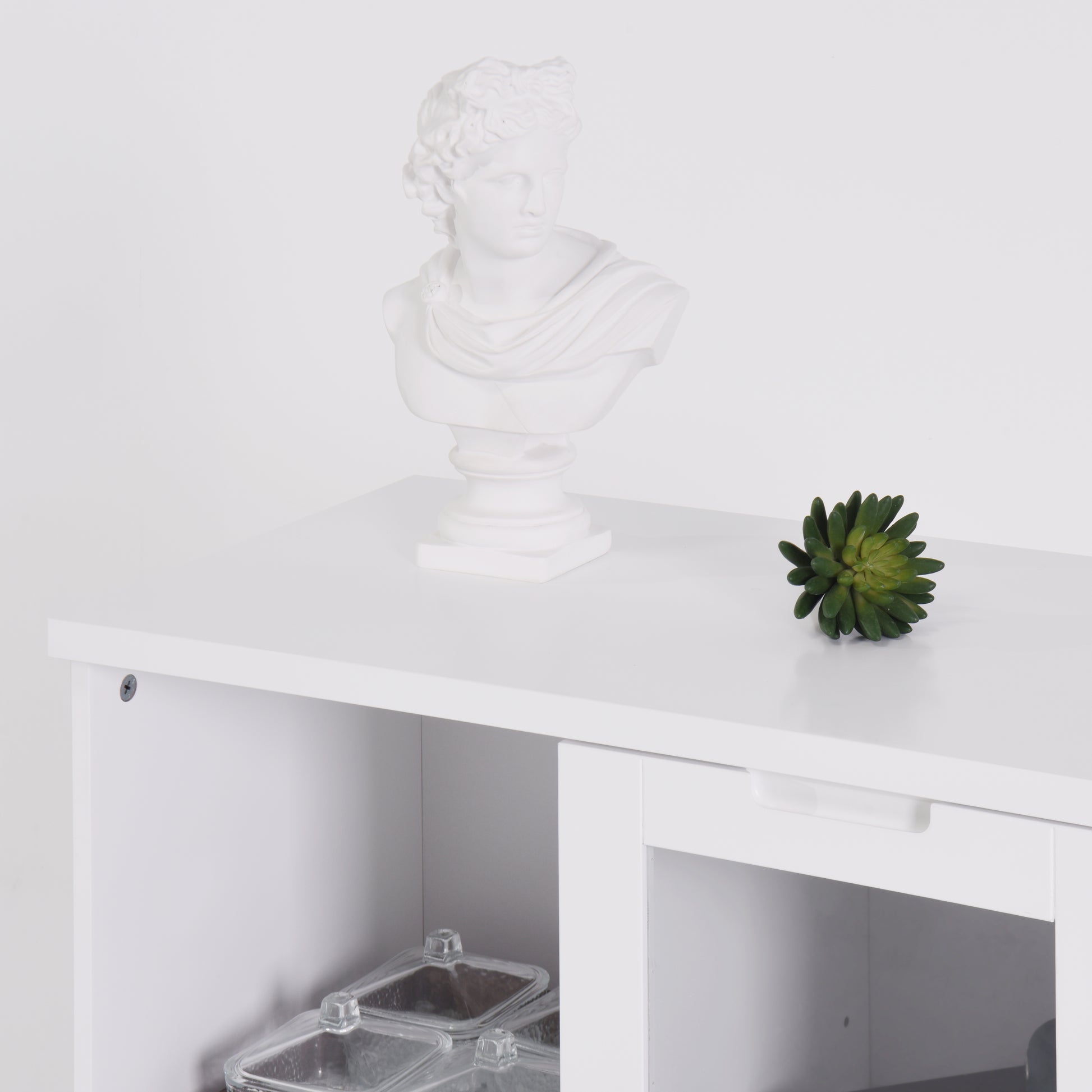 Wooden Floor Cabinet With 2 Glass Doors And 2 Storage Space,White ,Living Room Bathroom Entryway White White Mdf