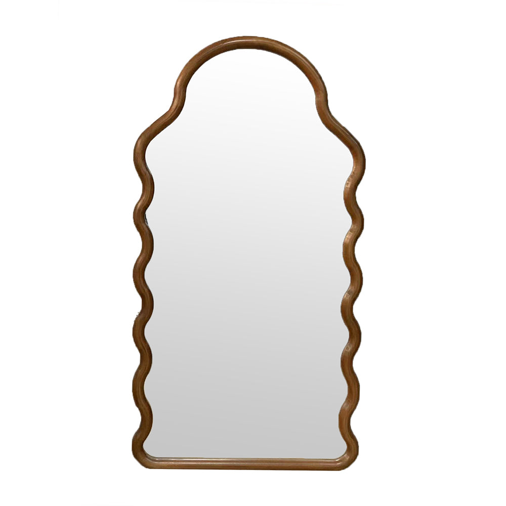 30X1.5X55" Arch Wood Mirror With Unique Frame Brown Pine