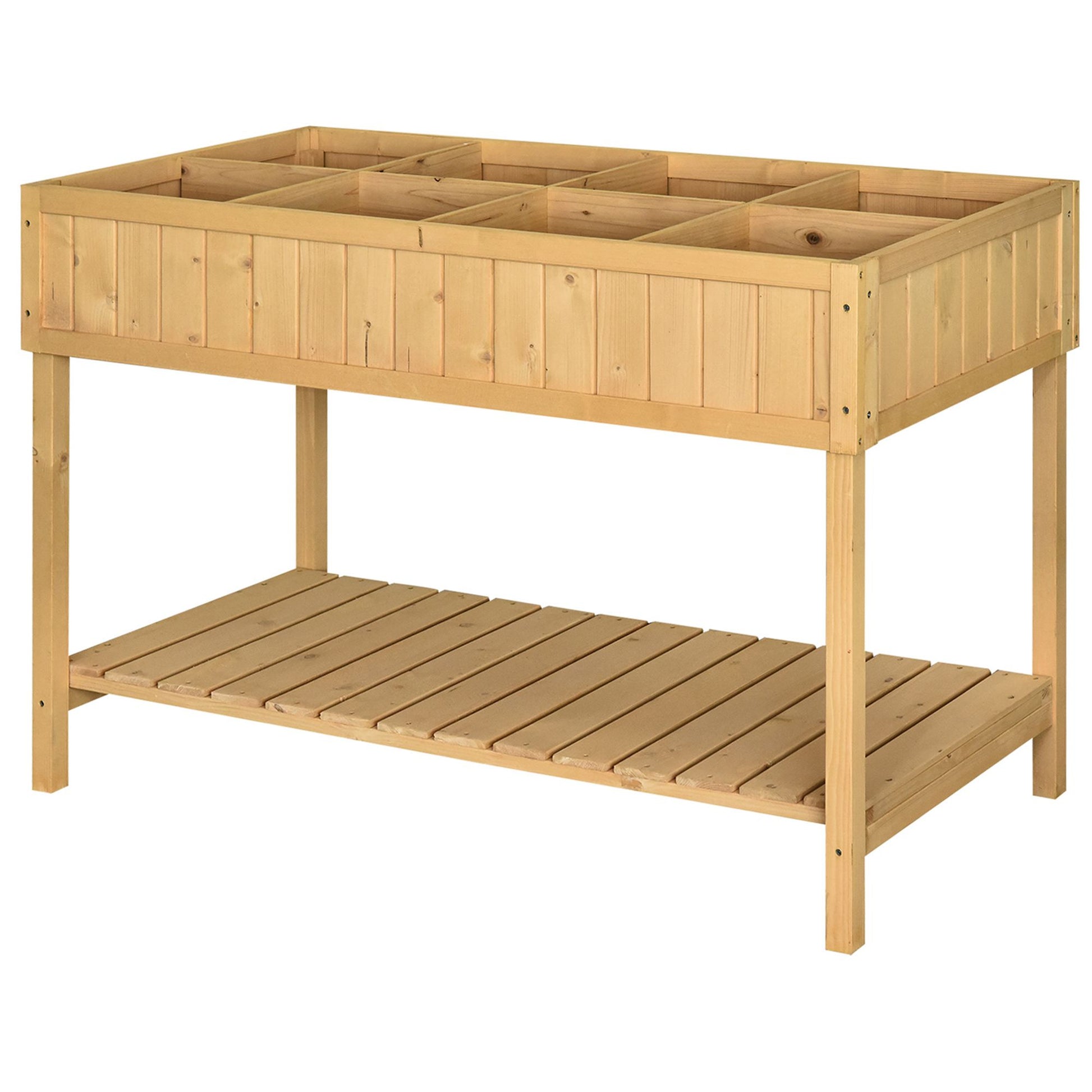 Outsunny 43X18X30In Raised Garden Bed With 8 Pockets And Shelf, Wooden Elevated Planter Box With Legs To Grow Herbs, Vegetables, And Flowers, Natural Natural Wood Wood