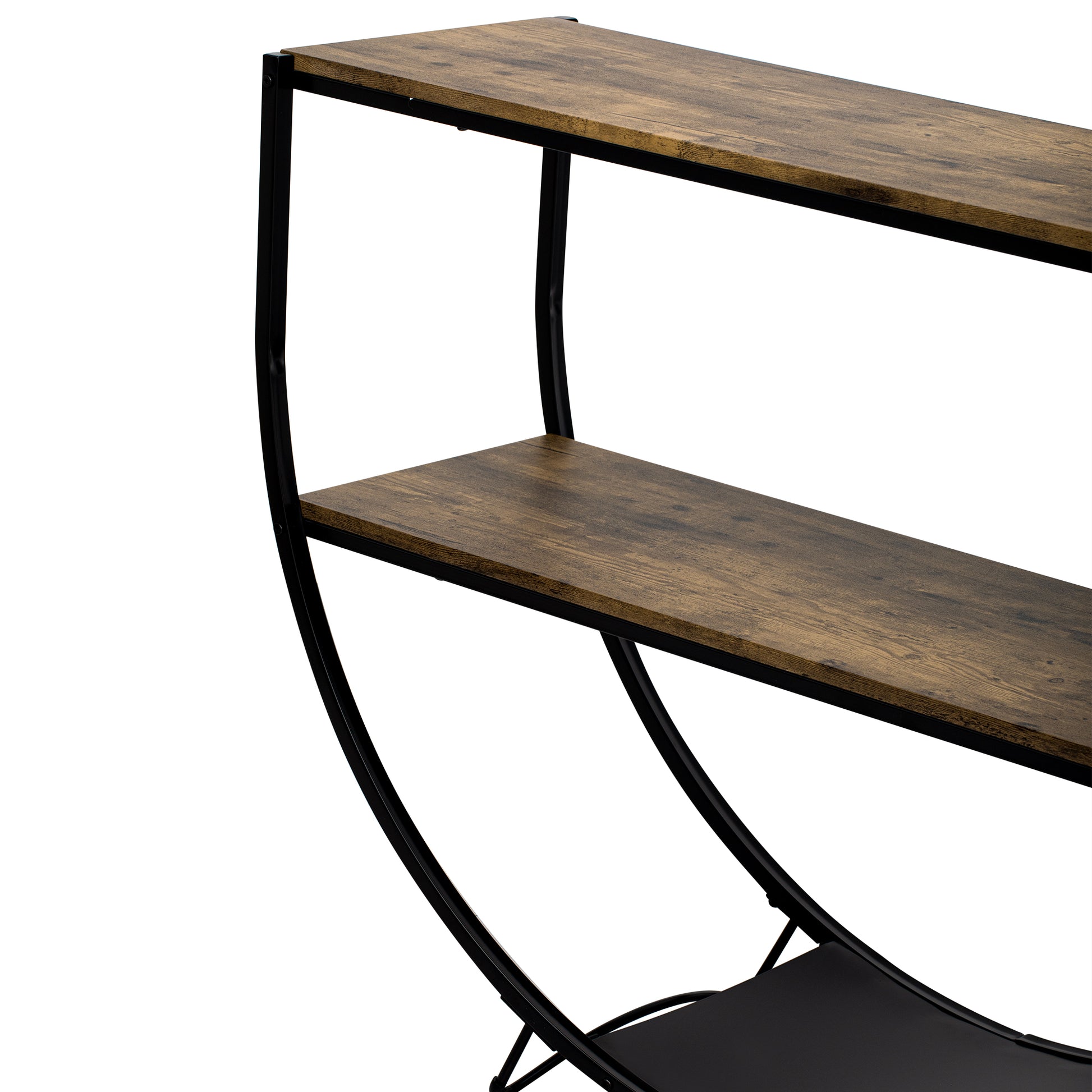 Rustic Industrial Design Demilune Shape Textured Metal Distressed Wood Console Table Distressed Brown Distressed Brown Mdf