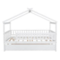 Full Size Wooden House Bed With Twin Size Trundle, White Full White Solid Wood Mdf