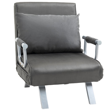 Homcom Single Person Folding 5 Position Convertible Sofa Bed Sleeper Chair Chaise Lounge Couch W Pillow & Steel Frame, Dark Grey Dark Grey Fabric