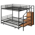 Twin Over Full Metal Bunk Bed With Trundle And Lateral Storage Ladder And Wardrobe, Black Black Metal