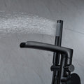Matte Black Freestanding Floor Mount Bathtub Filler With Single Handle And Hand Shower Matte Black Brass