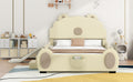 Full Size Upholstered Platform Bed With Piglet Shape Headboard And Children'S Slide, Beige Box Spring Not Required Full Beige Wood Bedroom Bed Frame Faux Leather Upholstered