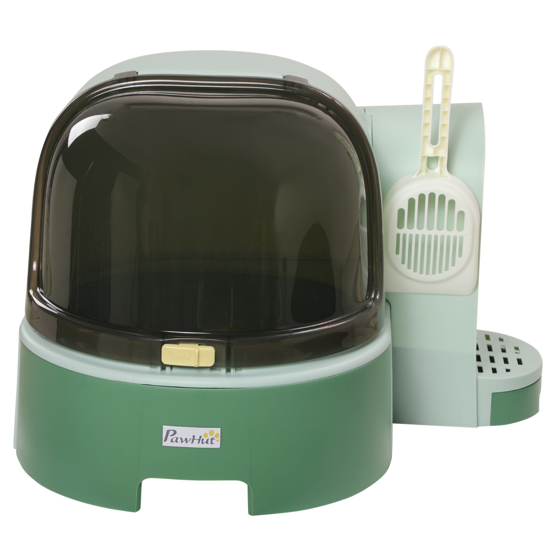 Pawhut Cat Litter Box With Lid, Covered Litter Box, Easy To Clean & Open Including Openable Front Cover, Litter Scoop, Green Green Plastic