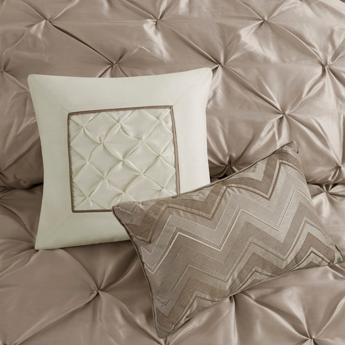 7 Piece Tufted Comforter Set Taupe Queen Queen Taupe Polyester