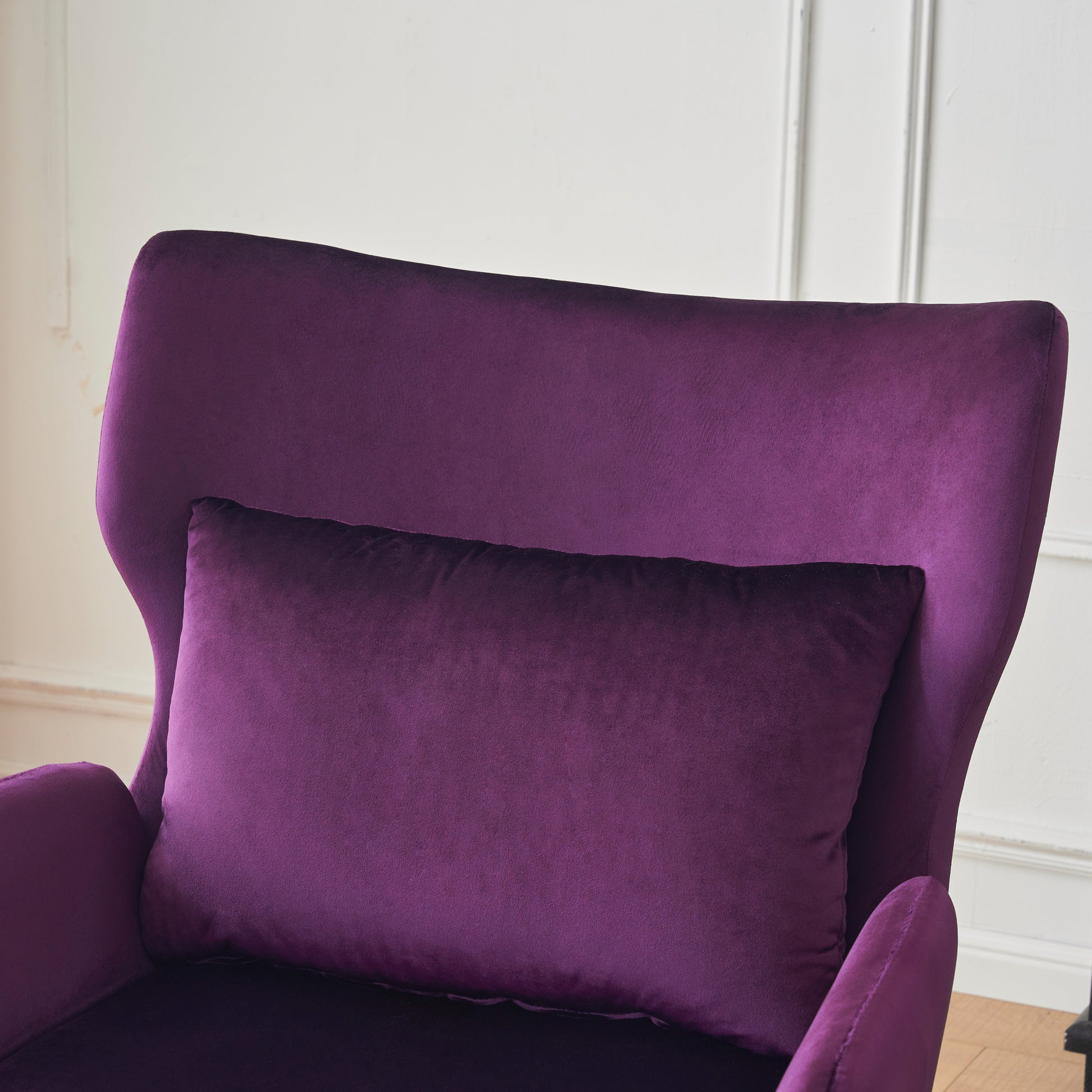 Wing Back Velvet Accent Chair, Modern Living Room Armchair Comfy Upholstered Single Sofa Chair For Bedroom Dorms Reading Reception Room With Metal Legs & Pillow, Purple Purple Velvet