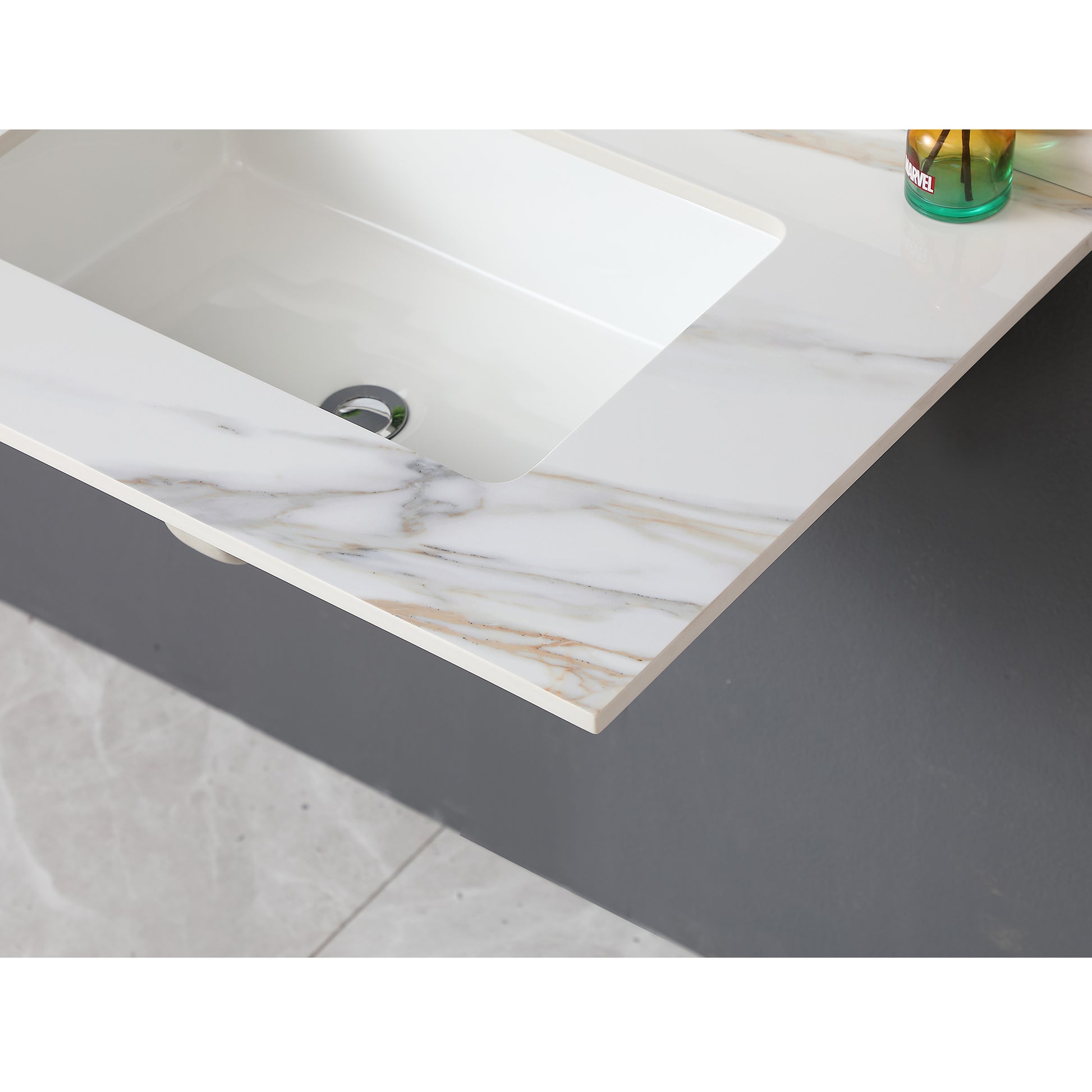 31 Inch Marble Vanity Top, Bathroom Vanity Top With Undermount Rectangular Middle Sink And 4" Height Backsplash, Pre Drilled Faucet Hole Vanity Top, Carrara White With Veins White Marble Bathroom American Design,American Traditional Sintered Stone