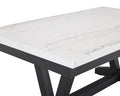 1Pc Transitional Modern Formal Dining Table White Genuine Marble Rectangular Table Top Trestle Base Black Finish Legs Wooden Dining Room Furniture White Seats 6 Dining Room Contemporary,Farmhouse,Transitional Rectangular Marble Trestle