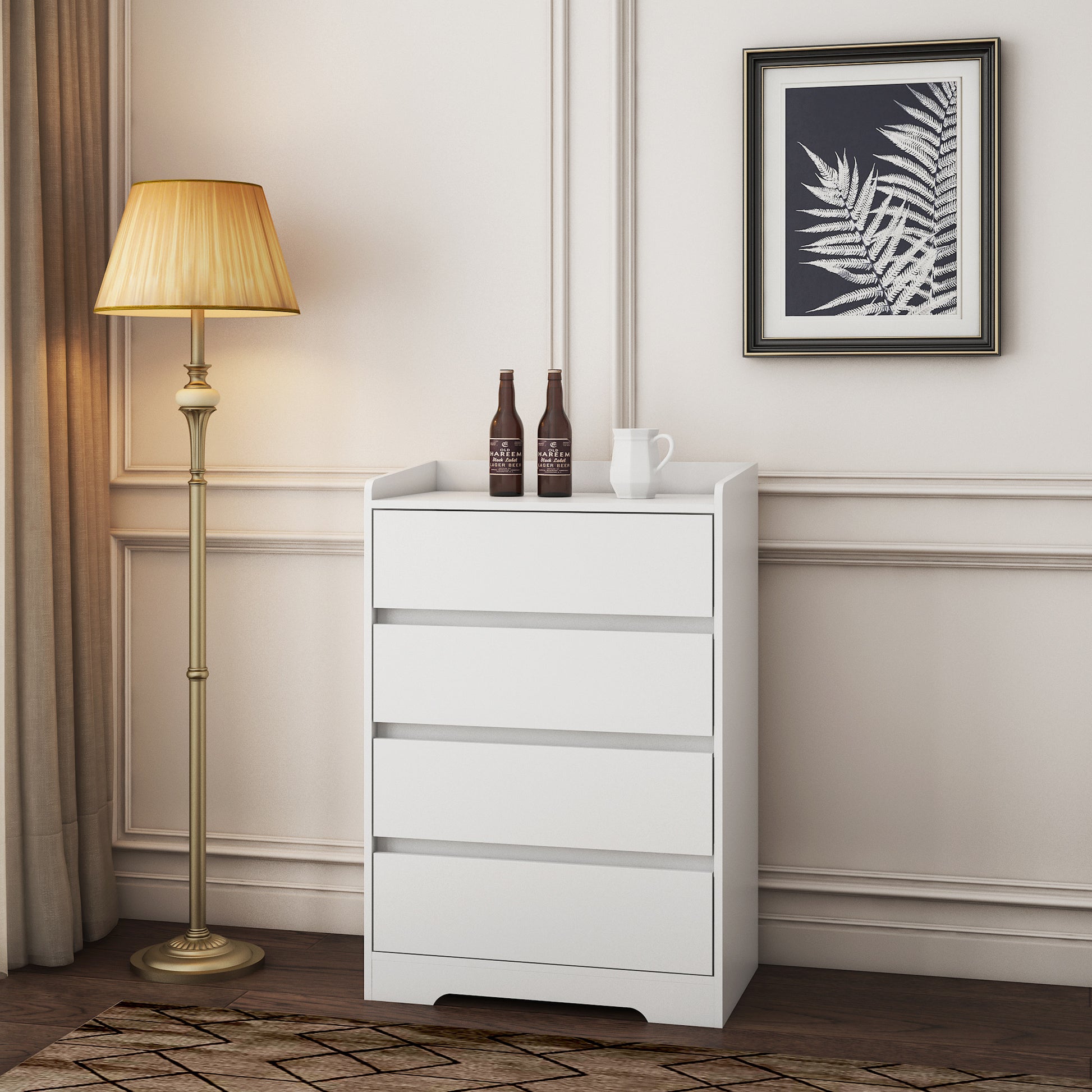 4 Drawer Dresser, Chest Of Drawers Without Handle, White Dresser For B 4 Drawer Dresser, Chest Of Drawers Without Handle, White Dresser For B
