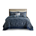 5 Piece Jacquard Bedspread Set With Throw Pillows Navy Queen Queen Navy Cotton