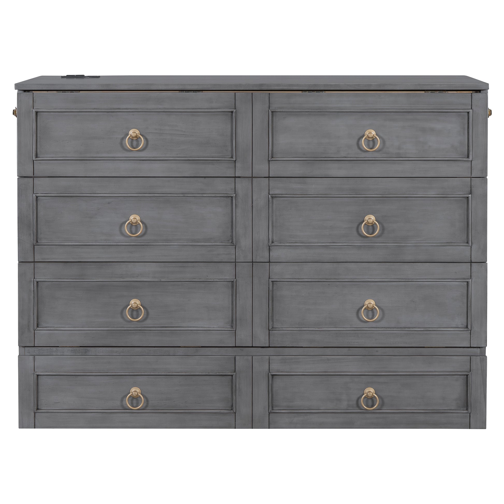 Full Size Murphy Bed With Large Drawers,Gray Full Gray Plywood