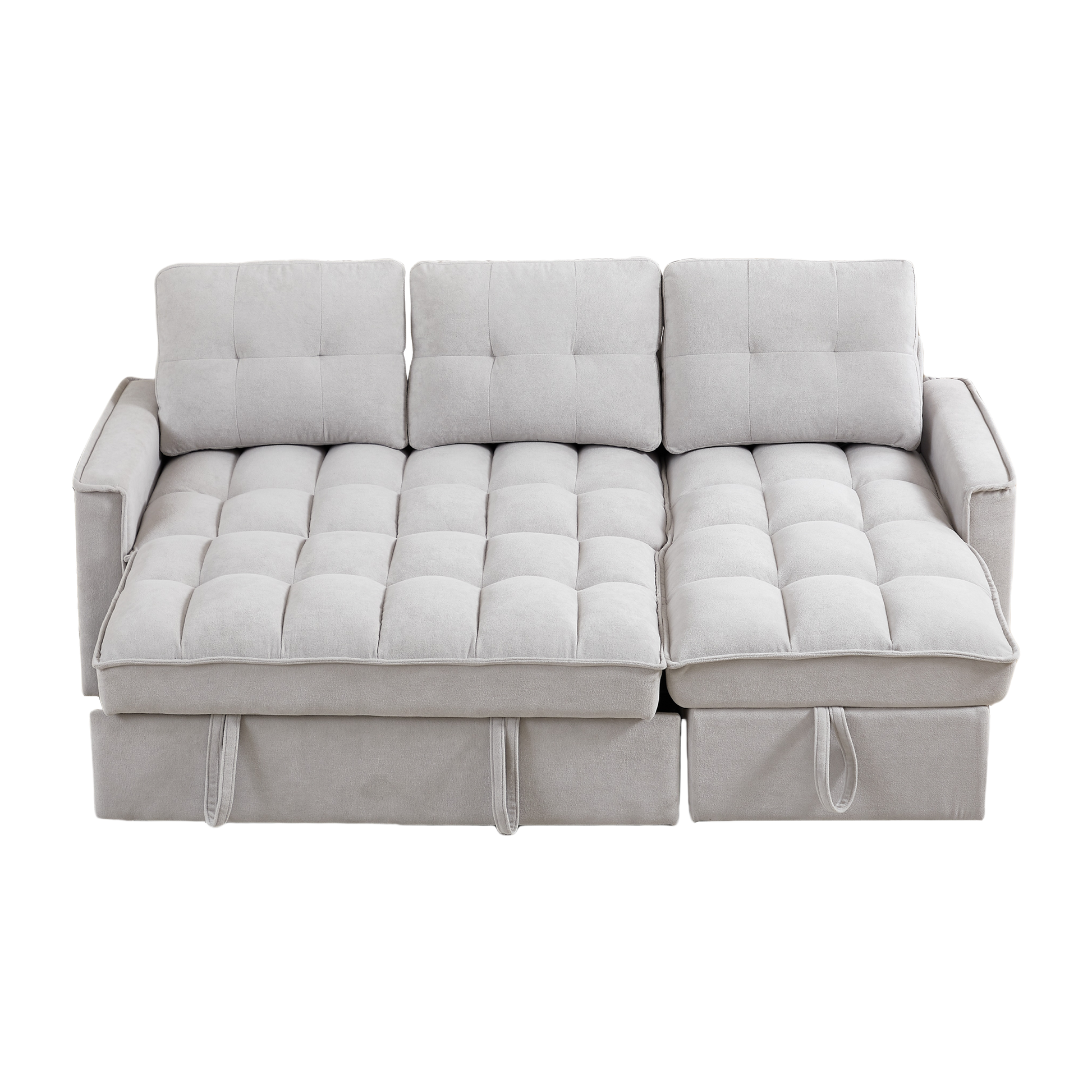 Mh 78.75" Reclining Sofa, Pull Out Sofa Bed With Usb And Tape C Charging Ports, L Shaped Sectional Sofa With Reclining Storage And Arm Side Organizer Pocket Features, Living Room Comfort Sofa Light Grey Chenille Wood Primary Living Space Eucalyptus Foam