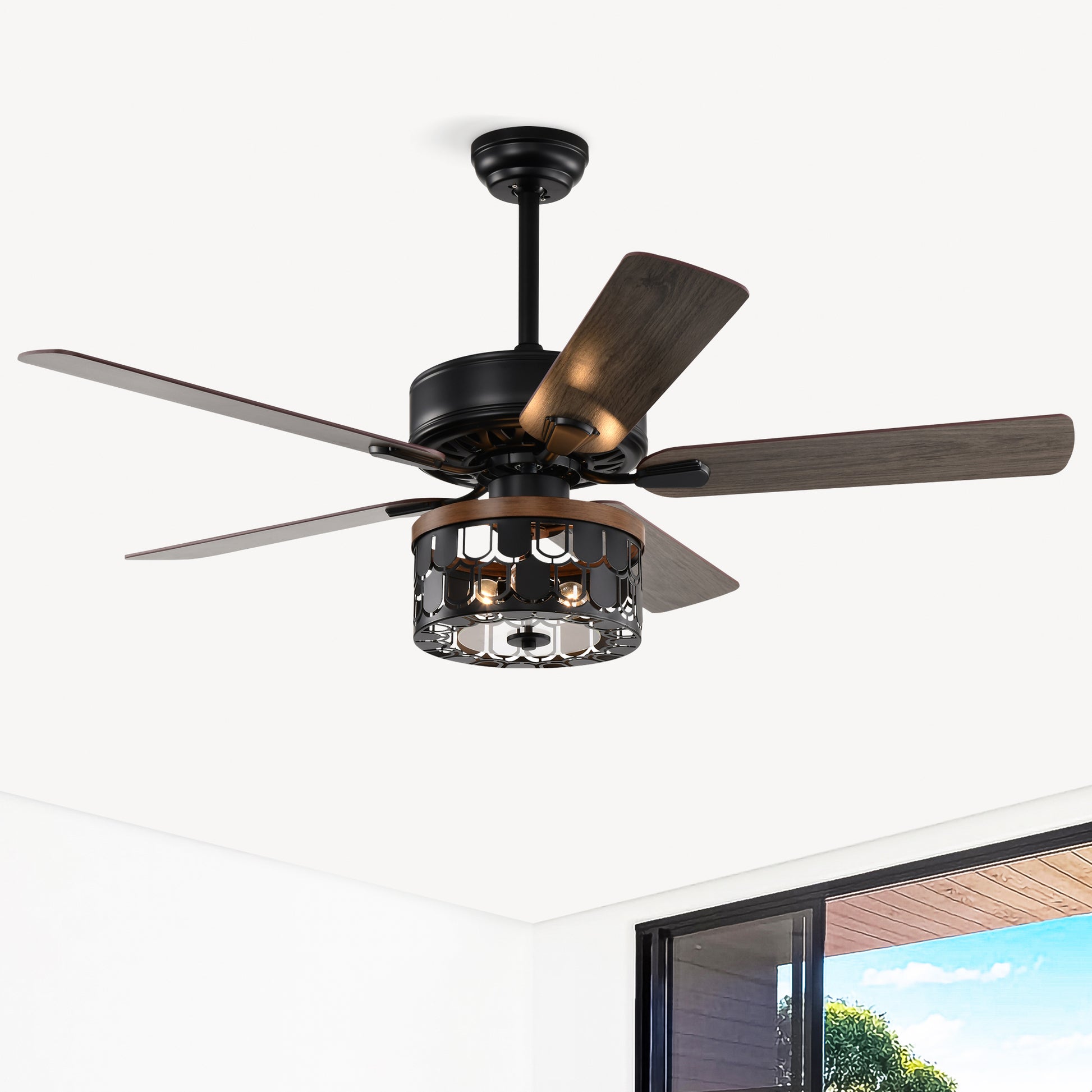 52'' Plywood Blades Ceiling Fan With Remote Control For The Living Room ,Bed Room Matte Black American Design,American Traditional,Farmhouse,Rustic,Vintage Plywood Iron