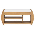 Retro Multifunctional Storage Bench With Cushion And Curved Side Panel For Entrance And Living Room Natural Natural Mdf