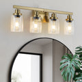 Golden 4 Light Vanity Light With Clear Glass Shades, Modern Iron Metal Bathroom Wall Fixture For Mirror, Ideal For Bathroom And Dressing Table No Bulbs Golden Glass,Iron