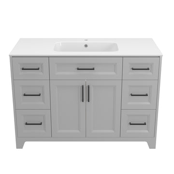 Solid Wood 48 Inch Bathroom Vanity With Single Sink Combo, Modern Vanity Cabinet With 2 Soft Closing Doors & 6 Full Extension Dovetail Drawers Light Grey 4 Light Grey 2 2 48 In & Above 32 To 35 In Soft Close Doors Bathroom Freestanding Luxury,Modern 20