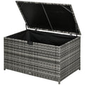 Outsunny 113 Gallon Deck Box, Rattan Outdoor Storage Box, Waterproof Storage Container For Indoor, Patio Furniture Cushions, Pool Supplies, Garden Tools, Dark Gray Dark Gray Steel