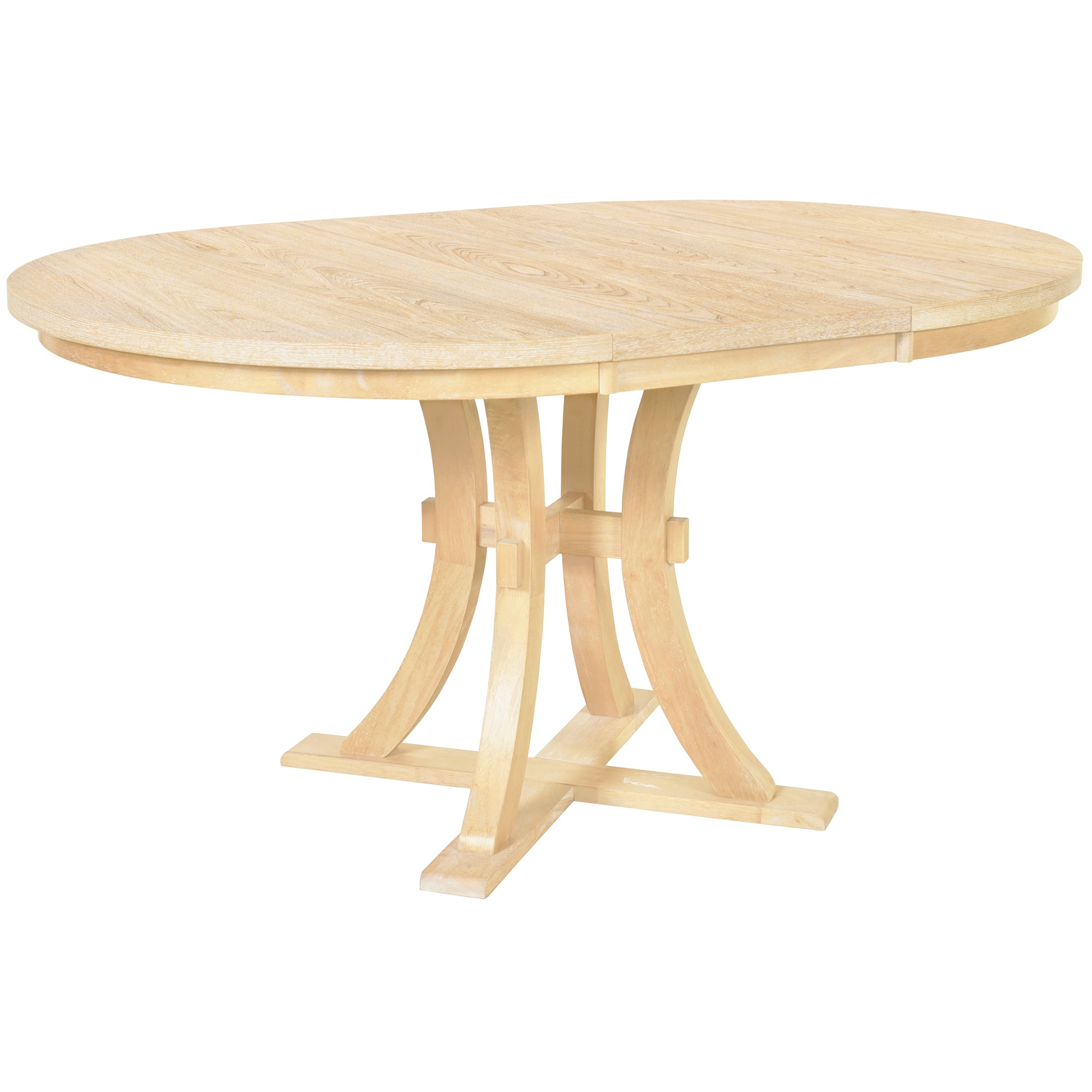 5 Piece Rustic Round Pedestal Extendable Dining Table Set With 15.7" Removable Leaf And Simple Dining Chirs For Small Places, Natural Wood Dining Room Extendable Rubberwood Oval Dining Table With Chair Wood Wood Natural Seats 4 Removable Leaf Farmhouse