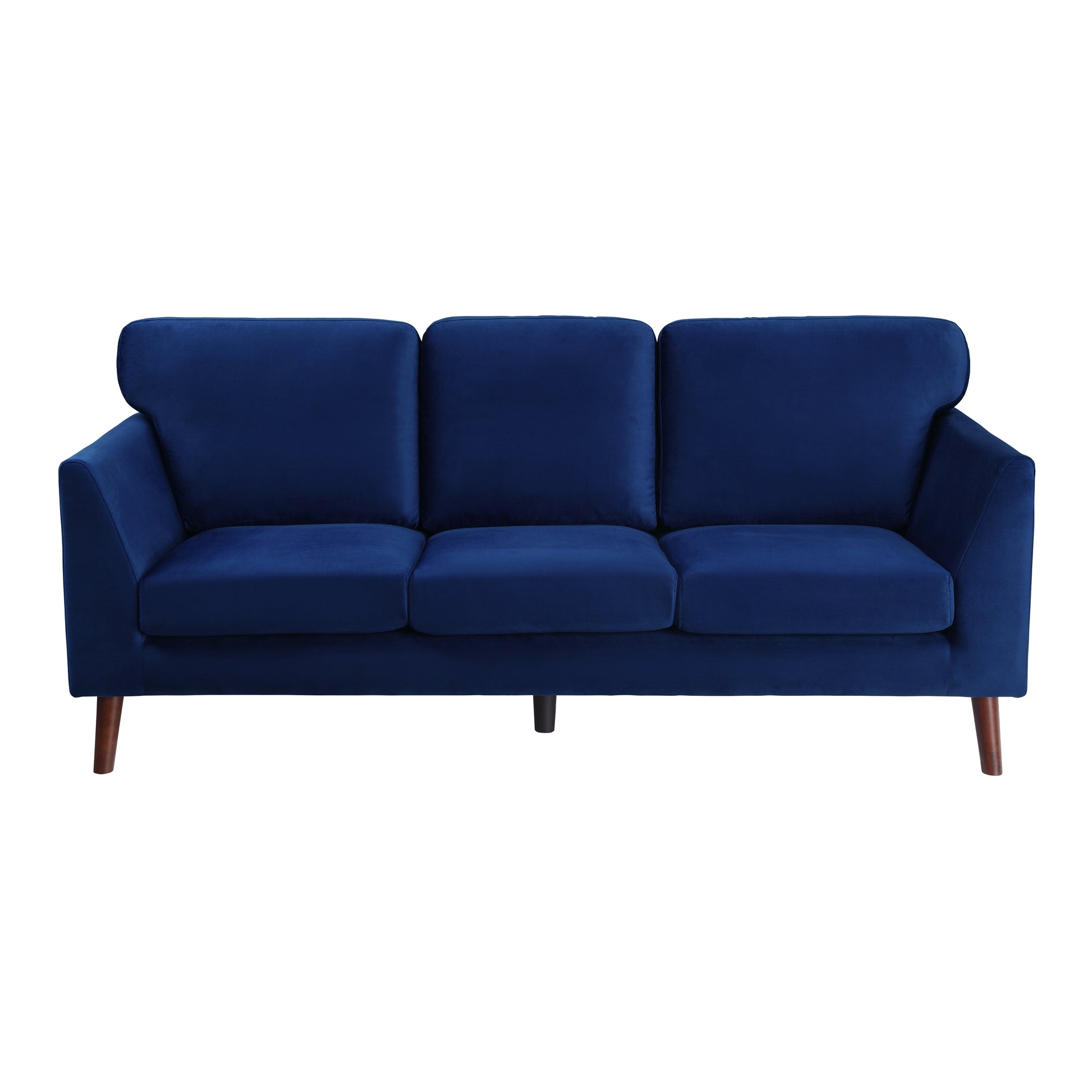 Modern Contemporary 2Pc Sofa Set Blue Sofa Loveseat Velvet Upholstery Dark Brown Legs Solid Wood Living Room Furniture Blue Velvet Wood Primary Living Space Modern Solid Wood 5 Seat