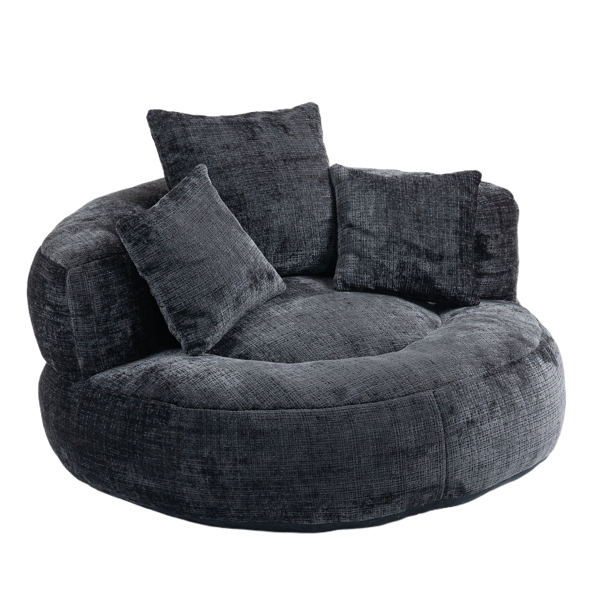 Coolmore Lazy Sofa Durable Comfort Lounger High Back Bean Bag Chair Couch With Three Pillows For Adults And Kids, Indoor & Outdoor, Single Gaming Sofa Chair For Bedroom,Office Black Chenille Black Foam Chenille 1 Seat