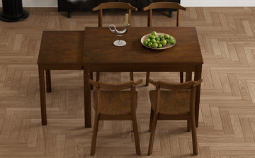 Farmhouse 65" 5 Piece Extendable Dining Table Set With Wheels Kitchen Table Set With 17.7" Pull Out Side Table And Dining Chairs For Small Places, Brown Wood Wood Brown Solid Back Wood Dining Room Solid Wood Rubberwood Rectangular Rectangular Dining