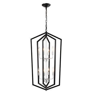 8 Light Farmhouse Kitchen Chandeliers, Matte Black And Sliver Vintage Rustic Cage Light Fixture Adjustable Height Chandeliers For Dining Room Hallway Foyer Entryway E12 Bulbs Not Included Matte Black American Design,Luxury,Modern,Vintage Metal Metal