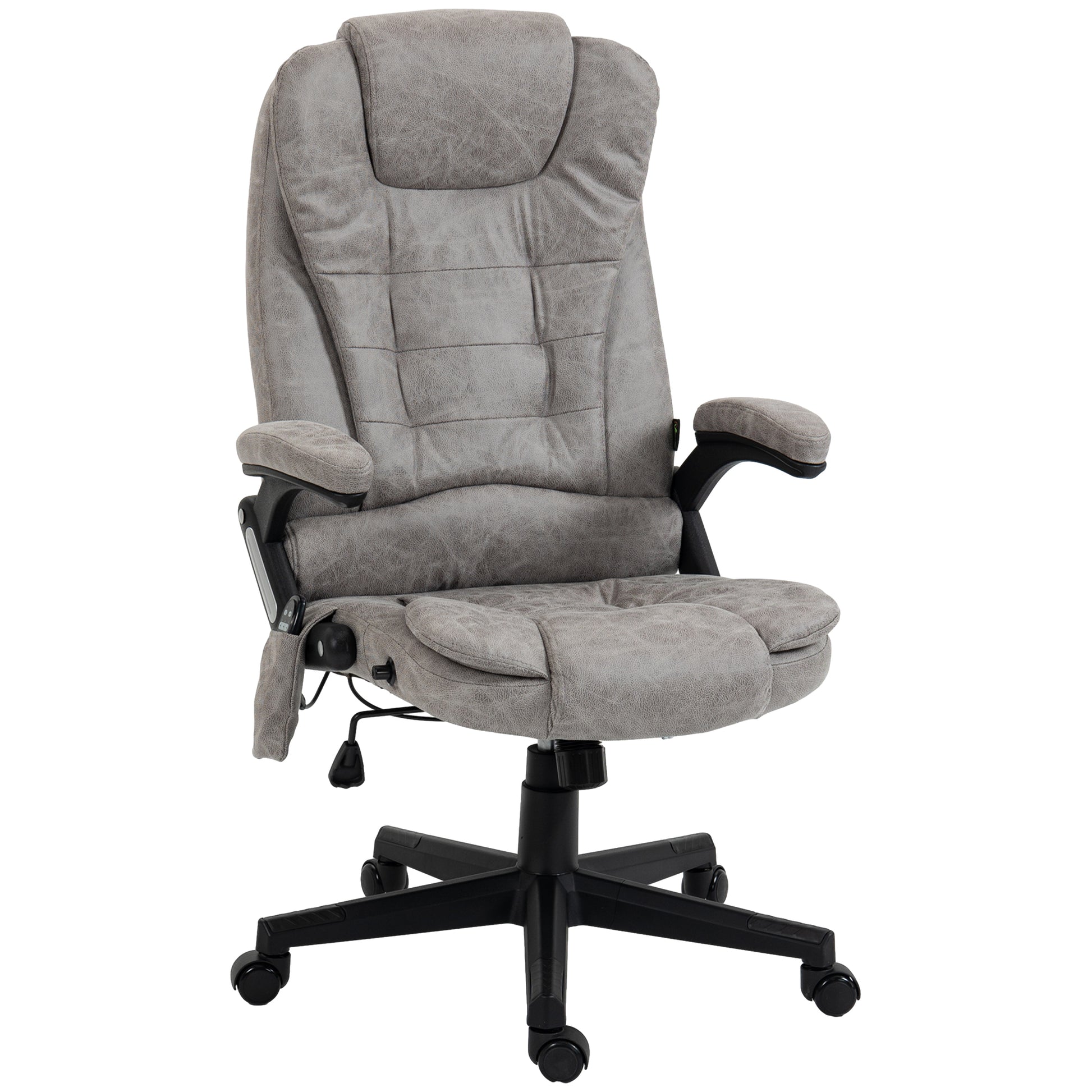 Homcom 6 Point Vibrating Massage Office Chair With Heat, Microfiber High Back Executive Office Chair With Reclining Backrest, Padded Armrests And Remote, Gray Grey Polyester