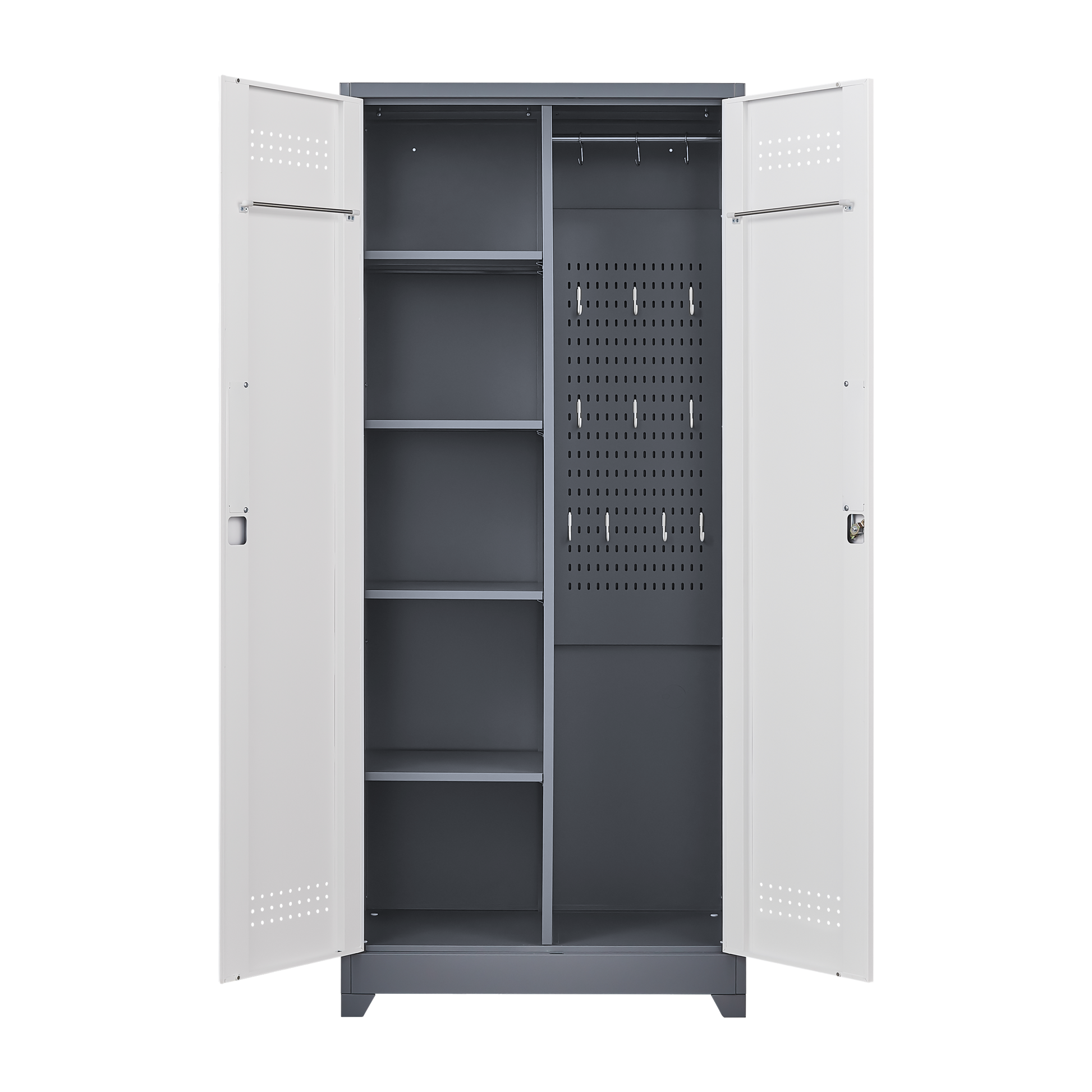 Metal Storage Cabinets, Cleaning Tool Cabinet With Locking Door, Tall Broom Tool Organizer And Storage, Large Storage Cabinet For Kitchen, Pantry, Office, Shop 3 4 Shelves Grey White Door Locks Modern Metal