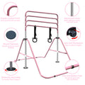 Multi Functional Adjustable Height Children'S Horizontal Gymnastic Bar With Bear Rings Pink Steel