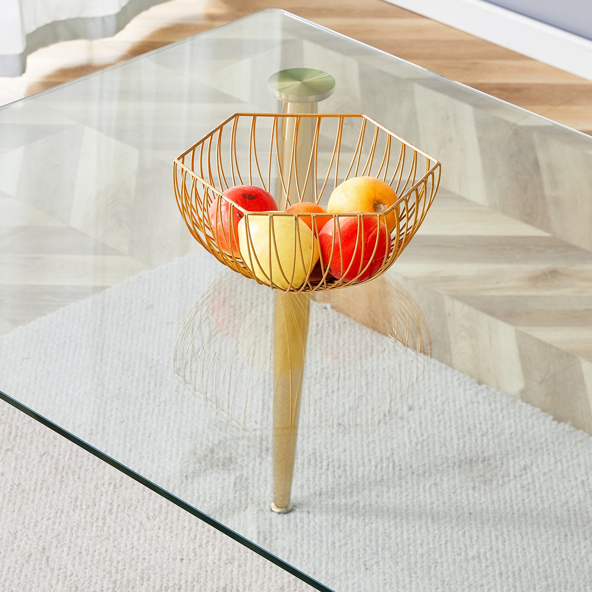 Table And Chair Set.Modern Rectangular Glass Dining Table With A Tempered Glass Tabletop And Metal Legs, Paired With Multiple Chairs Designed With Pu Cushions And Golden Metal Legs. White Gold Seats 8 Tempered Glass