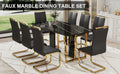 Table And Chair Set. Modern Dining Table With Mdf Top And Beautiful Mdf Legs. Equipped With Comfortable Pu Chairs And Metal Legs. Suitable For A Wide Range Of Decorative Styles. Black Seats 8 Mdf