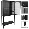 Elegant Floor Cabinet With 2 Glass Arched Doors Living Room Display Cabinet With Adjustable Shelves Anti Tip Dust Free Easy Assembly Black Black Tempered Glass Sheet Metal Plastic