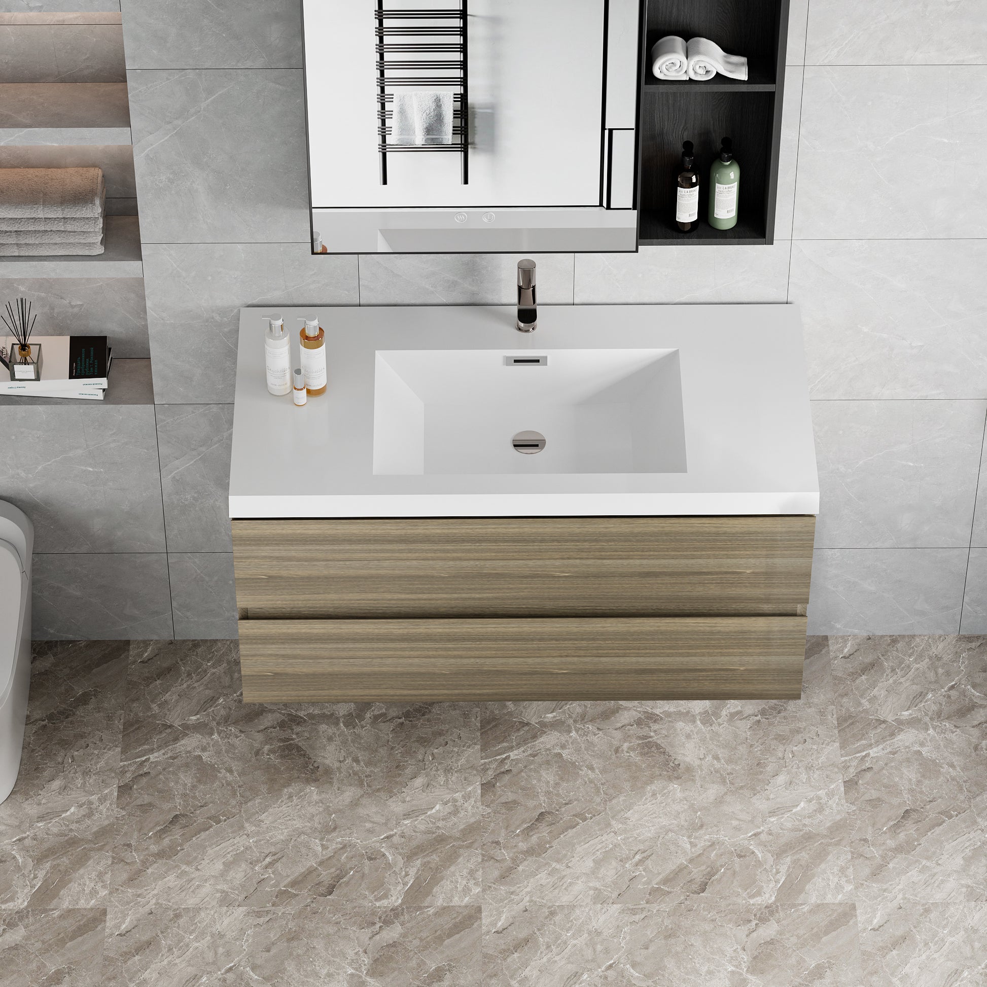 42" Floating Bathroom Vanity with Sink, Modern Wall 2-grey-bathroom-wall mounted-melamine