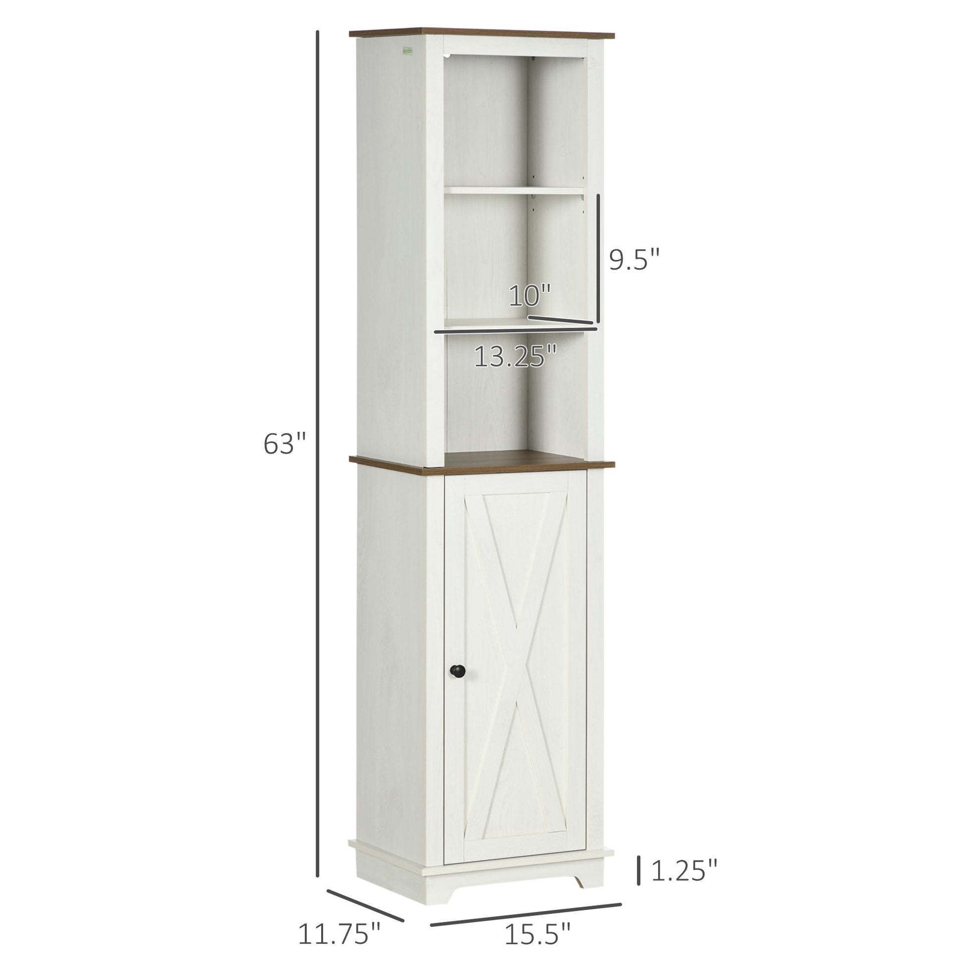 Kleankin Slim Bathroom Storage Cabinet With Triple Open Shelves, Wooden Freestanding Linen Tower With Door And Shelf Adjustability, White White Particle Board