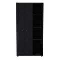 Misuri Wardrobe Armoire With Double Door, Drawer, Hanging Rodss, And Open Shelves Black Black Particle Board