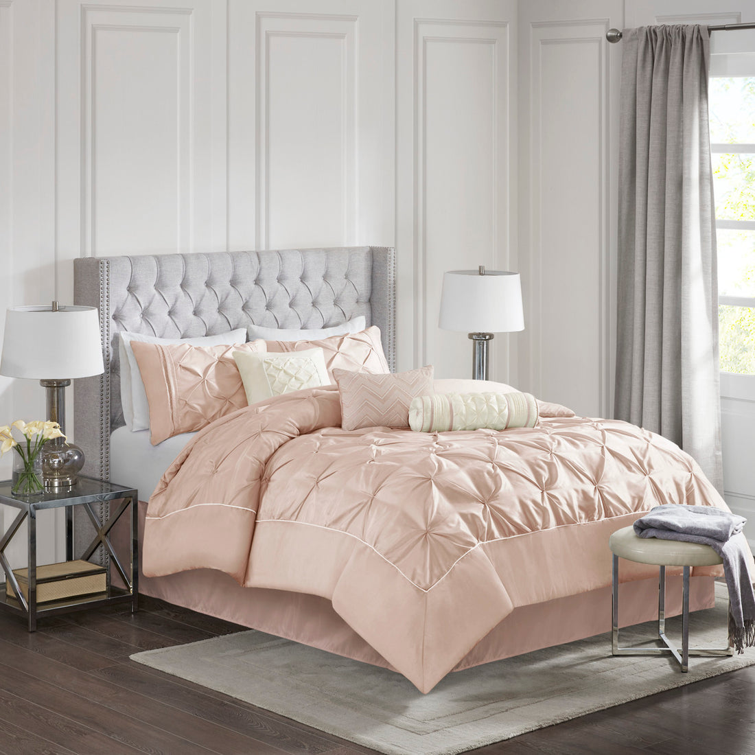 7 Piece Tufted Comforter Set Blush King King Blush Polyester