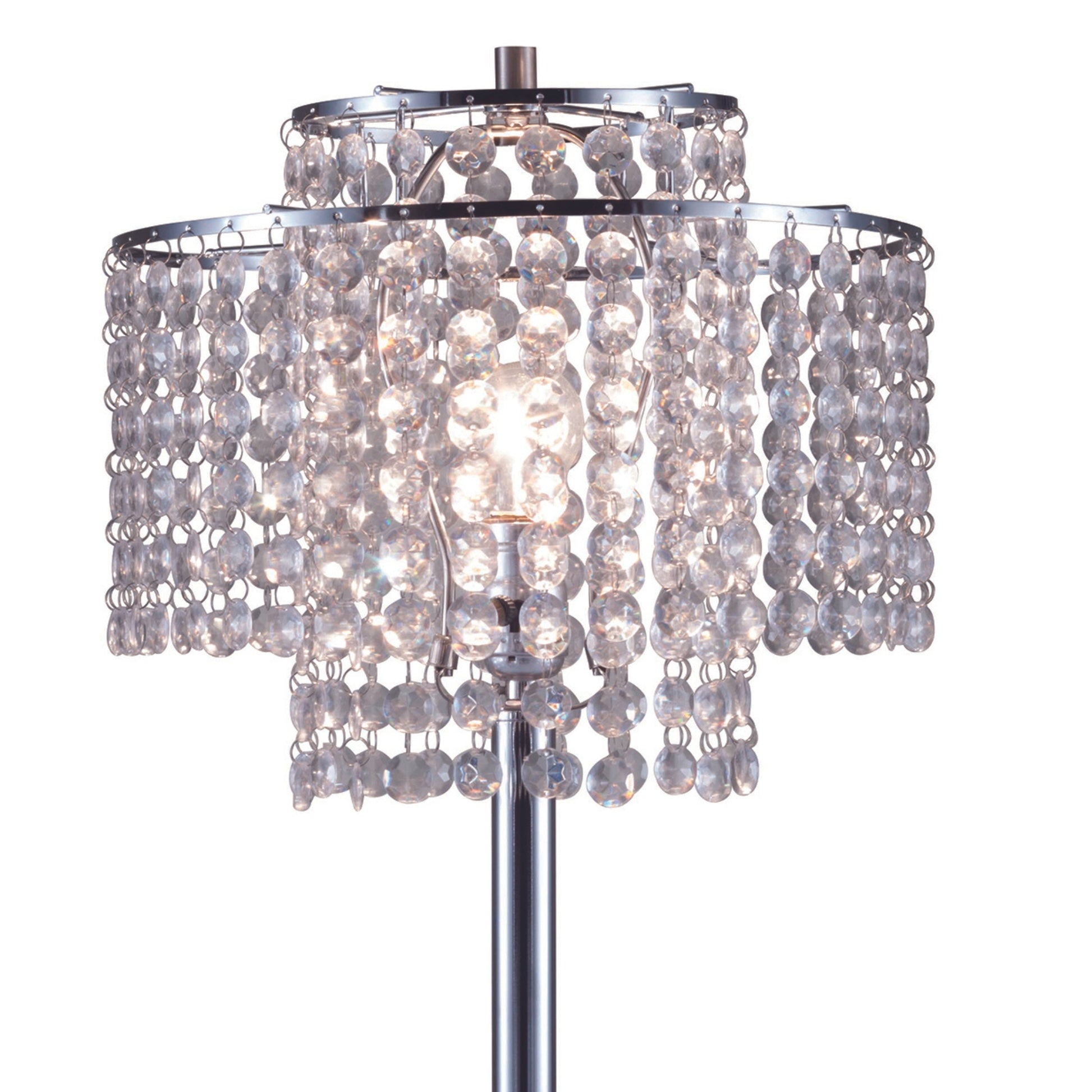 26" Tall" Holly Glam" 2 Tiered Table Lamp With Charging And Usb Port, Silver Multicolor Metal