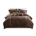 7 Piece Micro Corduroy Comforter Set Brown Queen Brown Polyester