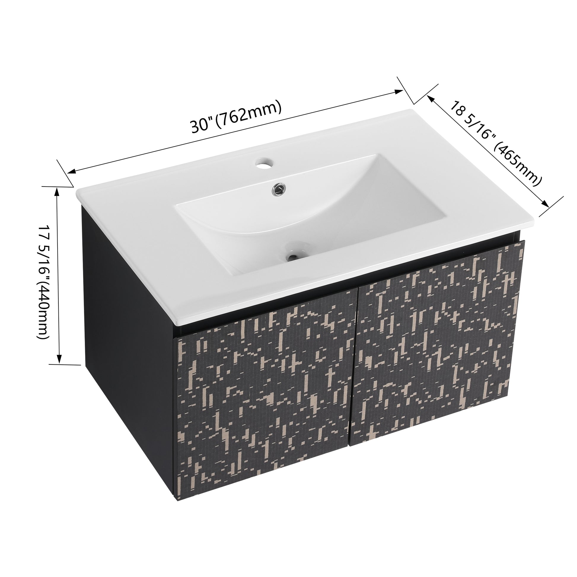 30'' Floating Wall Mounted Bathroom Vanity With Ceramics Sink & Soft Close Cabinet Door, Kd Package Black Bathroom Modern Plywood