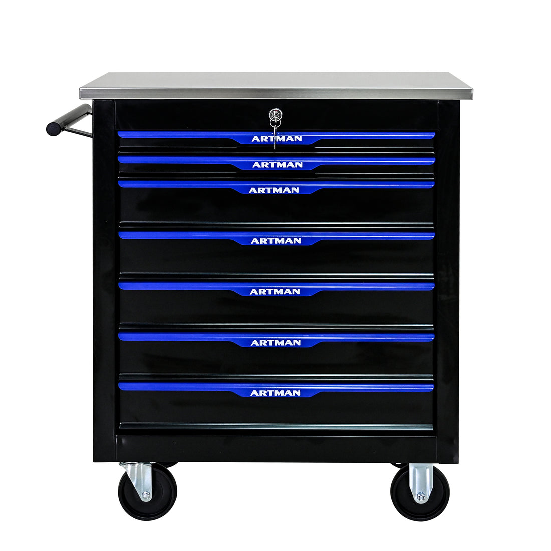 7 Drawers Multifunctional Tool Cart With Wheels Black Blue Black Blue Steel