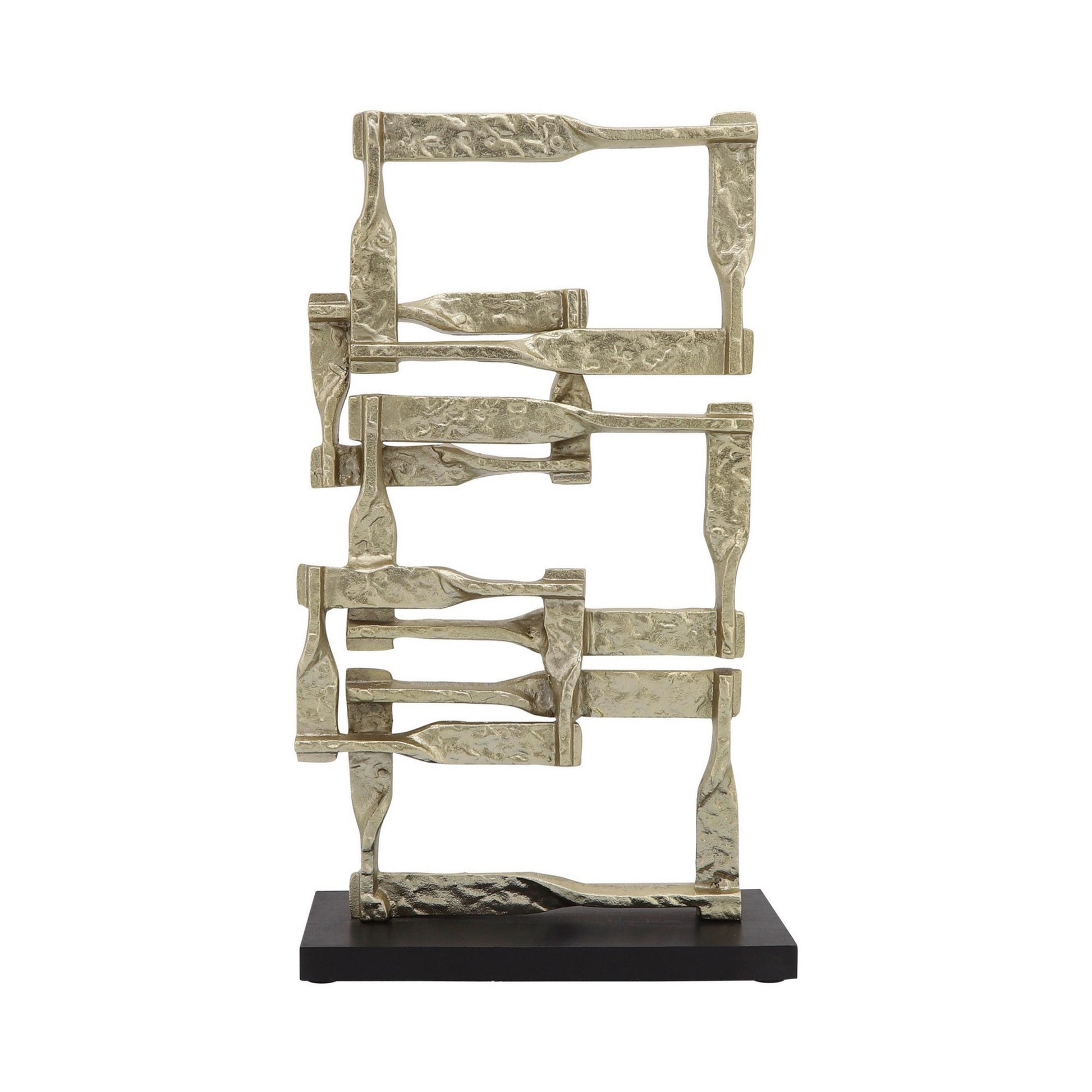 Jodie 23 Inch Metal Modern Accent Decor, Stacked Squares, Block Base, Gold Gold Wood Metal