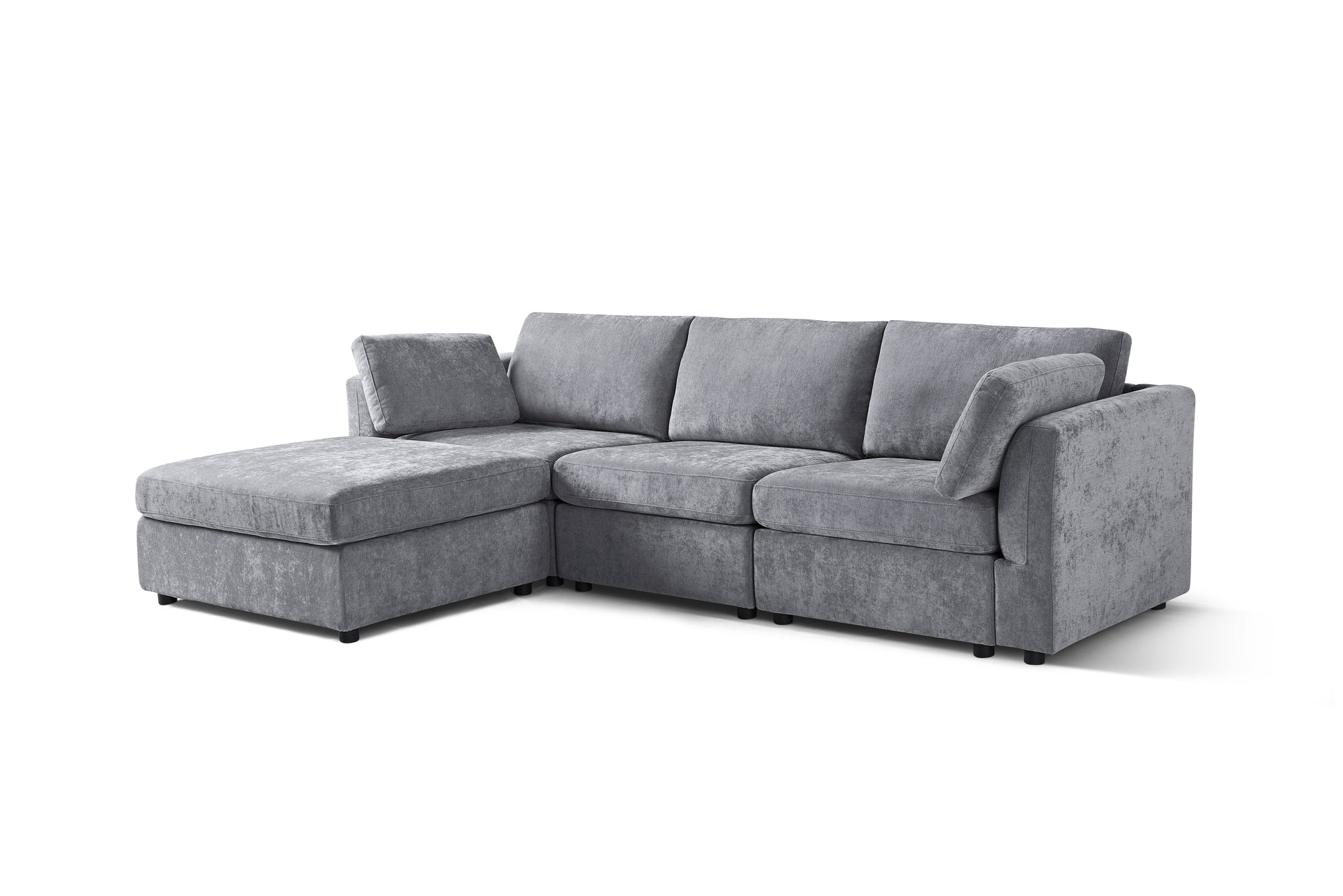 Modular Grey Sofa Fabric, Simple And Grand, The Seat And Back Is Very Soft. This Is Also A Knock Down Sofa Grey Brown Chenille Wood Primary Living Space Medium Firm Light Duty Victorian Rectangle Acacia Rolled Arms Chenille 4 Seat